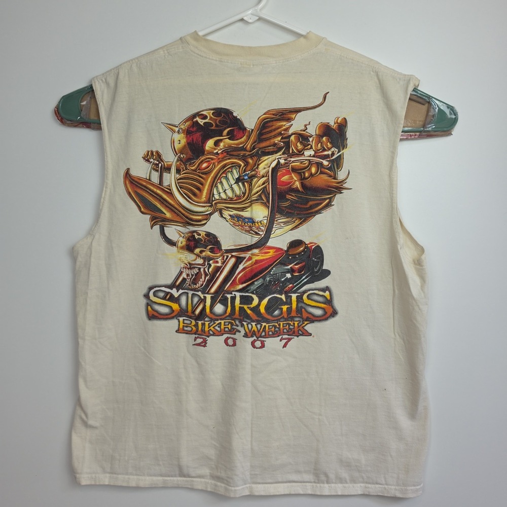 Delta Pro Weight Sturgis 2007 Sleeveless T-Shirt Men's 2XL Ivory Graphic Prints
